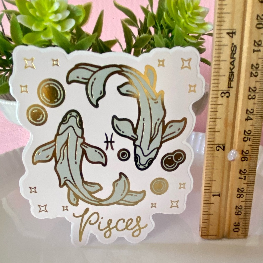 10/$10 Pisces Zodiac Sticker with Gold Accents